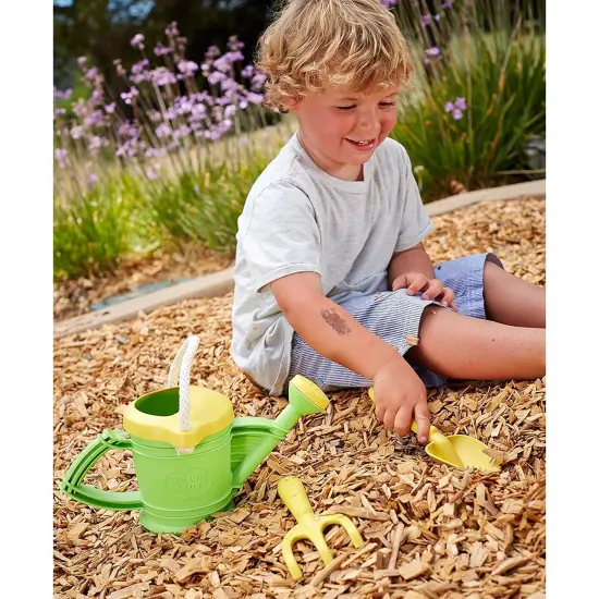 Green Toys: Watering Can - Green - 3pc Tool Set, Hand Rake & Shovel, Rope Handle Can, Garden-Beach-Outdoor Play, Recycled Material, Kids-Toddler 18mo+ {5}