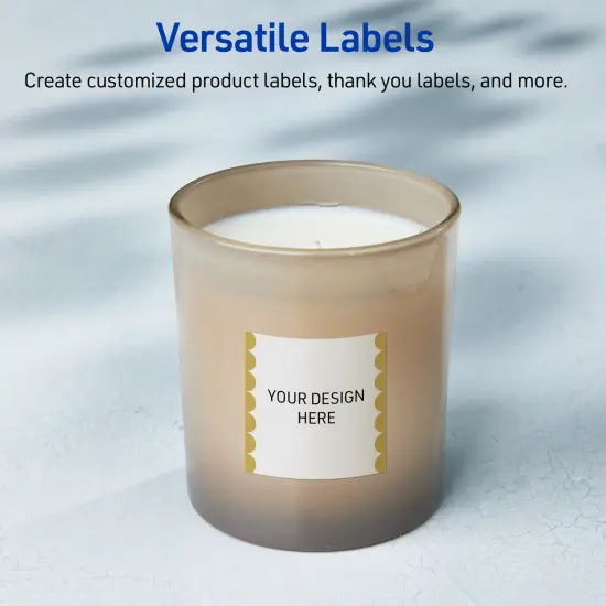 Avery Printable Square Labels, Gold Edge Dots, 2" x 2", Glossy White Square Labels, Permanent, Laser/Inkjet, 120ct, Great for Product Labels {6}