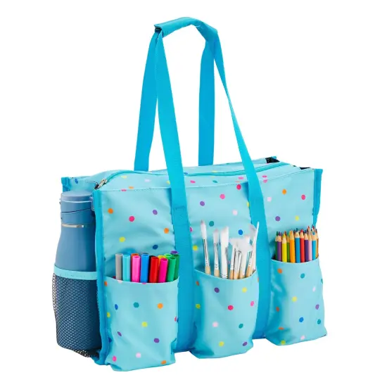 Utility Tote Bag with Pockets and Compartments - Zip Top All Purpose Travel Organizer for Teachers, Nurses, Women (Light Blue, 14.5 x 10.5 x 6 In) {1}