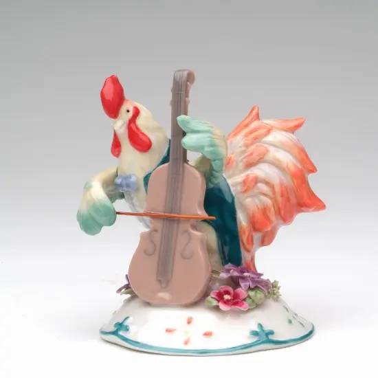 Ceramic Rooster Playing Bass Instrument Figurine, Bass Player Gift, Musician Gift, Farmhouse Decor {3}