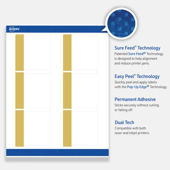 Avery Printable Square Labels, Gold-Dipped Edge, 3" x 3", Matte White Square Labels, Permanent, Laser/Inkjet, 60ct, Great for Product Labels {3}