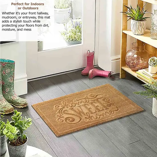 Gardenised Heavy Duty Coco Coir Doormat Non Slip PVC Baking Embossed Welcome Design Natural Coconut Fiber Floor Mat for Front Door Porch Patio Entryway Garage Mudroom & Outdoor Use 18x30" Sweet Home {3}