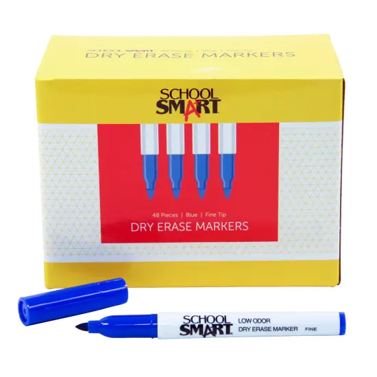School Smart Dry Erase Pen Style Markers, Fine Tip, Blue, Pack of 48 {5}