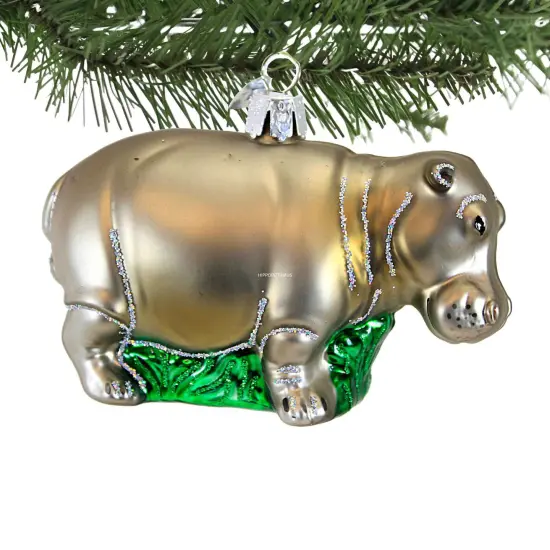 Old World Christmas 2.75 In Hippopotamus Tree Ornament , Ornament Hippo Wildlife Gray {3}