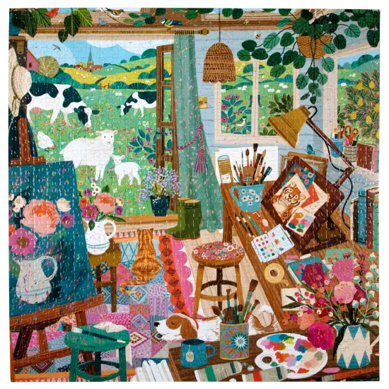 eeBoo Piece & Love: Artist's Cottage - 1000 Piece Puzzle - Adult Square Jigsaw, 23x23", Includes Image Reference Insert, Glossy High-Quality Pieces {4}