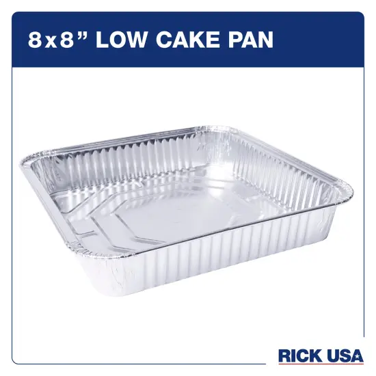 RICK USA: 8x8" Low Cake Pan - 25 Pack -Disposable Aluminum Foil, Multi-Purpose Baking-Cooking, Durable, Grill-Oven-Freezer-Dishwasher Safe, Recyclable {3}