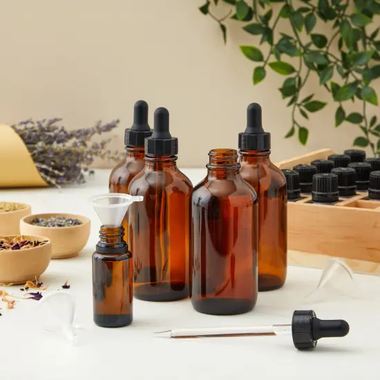 15 Pack of 4oz Amber Glass Bottles with Dropper Dispenser and 6 Funnels for Essential Oils, Travel, Perfumes, Liquids, Hair and Body Oils (21 Total Pieces, 120ml) {4}