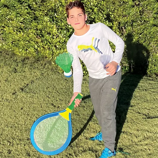 Nothing But Fun Toys: Giant Boomer Badminton Game Set - Surprise Assorted Color -Red OR Blue- 2 Large Racket, Ball & Birdie, Outdoor Play, Family-Kids {6}