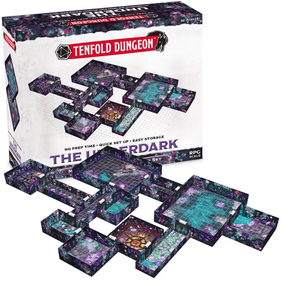 Gale Force 9: Tenfold Dungeon - The Underdark - Modular Roleplaying Terrain Set, Box To Table, 1" Grids, 12 Illustrated Rooms, RPG-Dungeon Crawling {7}