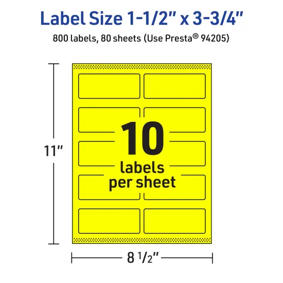 Avery Neon Yellow Paper Labels, 1.5" x 3.75" Rectangle {5}