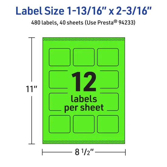 Avery Neon Green Paper Labels, 1-13/16" x 2-3/16" Rectangle {5}