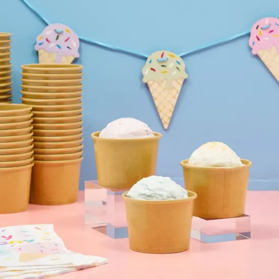 100 Pack Disposable Paper Ice Cream Cups, Dessert Bowls for Sundae Bar, Frozen Yogurt (Brown, 5 oz) {3}