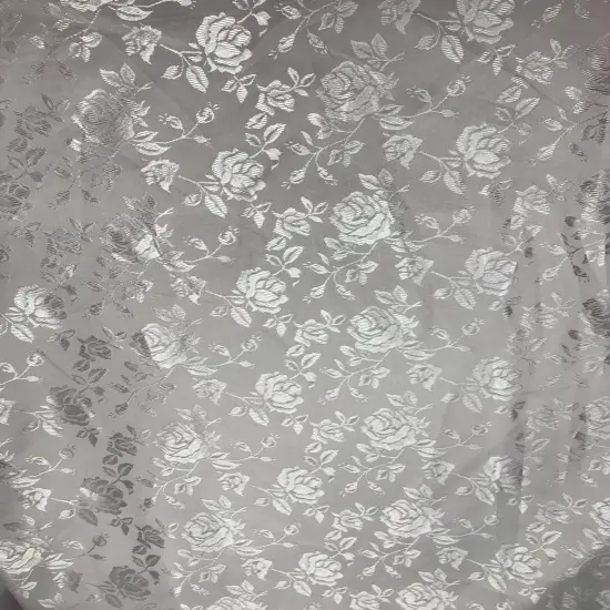 1 Yard Silver Jacquard Satin Fabric Reversible Material for Drapery Table Overlay Sewing 58/60 Inches Width {1}