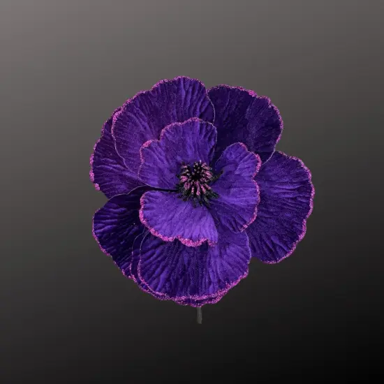 Velvet Fantasy Flower Pick &ndash; 9&rdquo; Faux Floral in Black or Purple for Halloween & Gothic Decor {6}