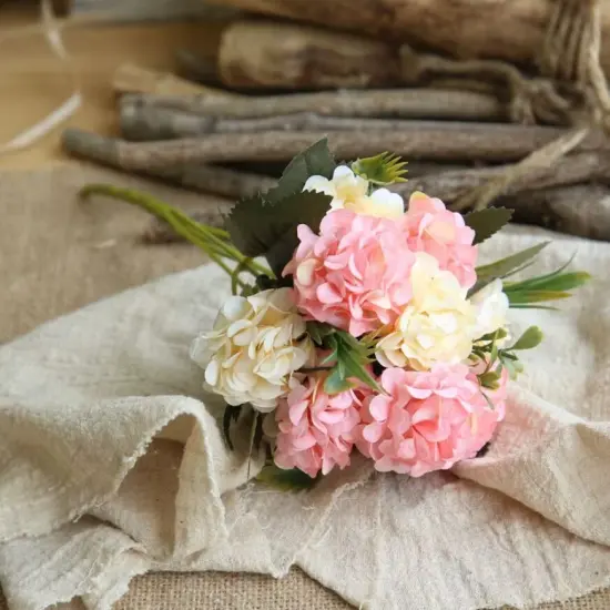 Mini Silk Hydrangea Artificial Flowers &ndash; 1 Bouquet with 10 Heads &ndash; Fake Flower Bundle for Wedding Centerpieces, Party & Home Decoration {6}