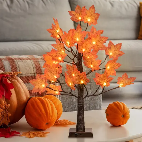 24IN Lighted Maple Tree for Fall Decorations, USB & Battery Operated with Timer Table Lights for Home Party Indoor Outdoor Thanksgiving Autumn Harvest Decor {1}