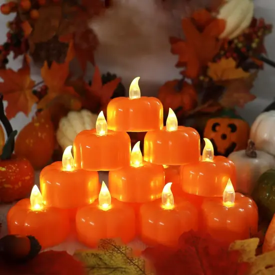Fall Decorations for Home Pumpkin Tea Lights, 12 Pack LED Orange Pumpkin {3}