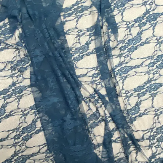 1 Yard Teal Shimmery Floral Lace Fabric Sheer 4-Way Stretch Nylon Spandex 58/60&Prime; Wide {2}