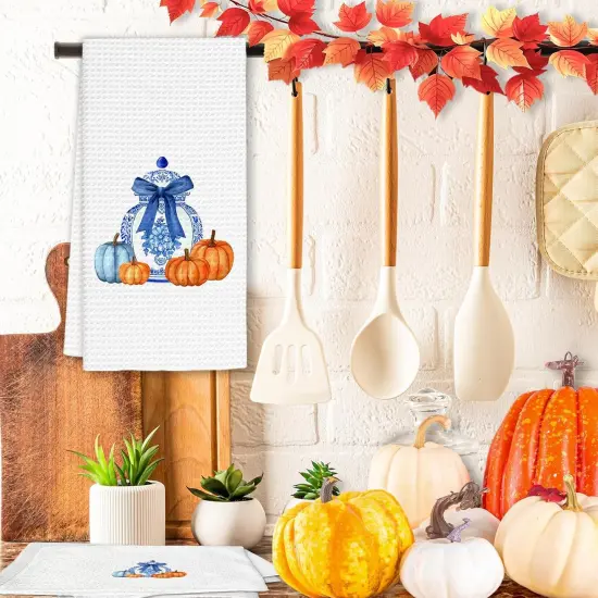 Chinoiserie Fall Pumpkin Kitchen Towels {3}