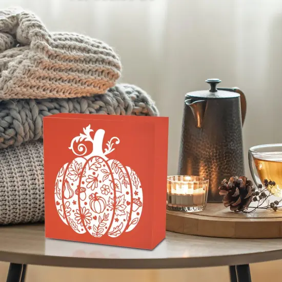 Orange Fall Decor, Fall Decorations for Home Office, Autumn Sign, 5 X 5 Inch {4}