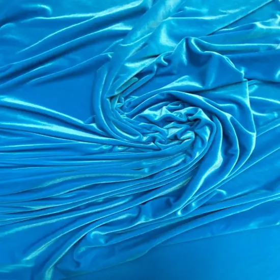 1 Yard Vibrant Turquoise Stretch Velour Fabric Silky Plush Feel with Graceful Weighted Drape 58/60 Inch Width {2}