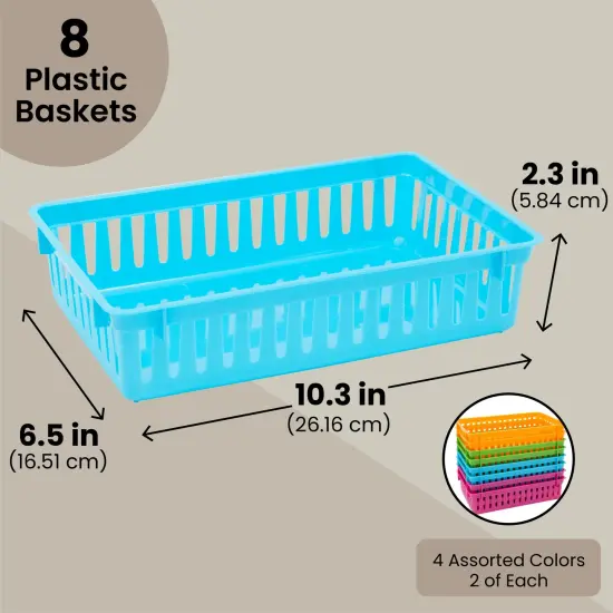 8 Pack Colorful Storage Bins for Classroom - Small Plastic Baskets for Organizing Shelves, Arts, Crafts, Desks, Toys (4 Colors, 10.3x6.5x2.3 in) {4}