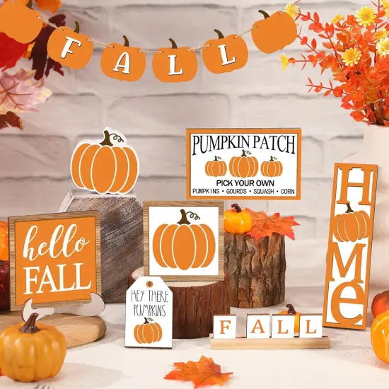 3 Pcs Fall Tiered Tray Decor Set - Autumn Harvest Wooden Sign (Pumpkin Style) {2}