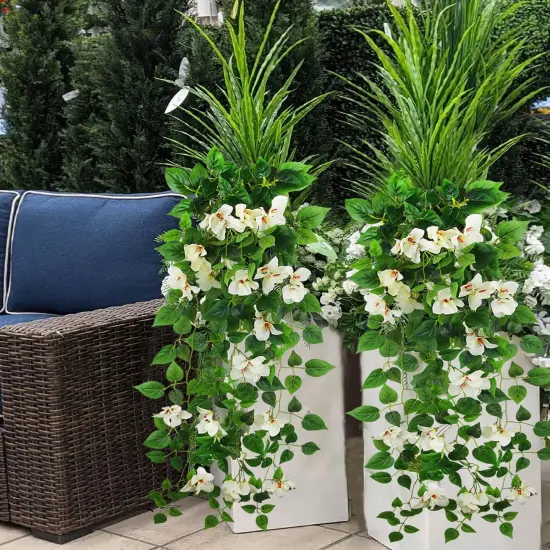 2 Pcs Artificial Hanging Bougainvillea - White {5}