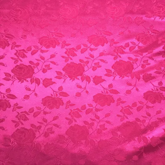 1 Yard Neon Pink Jacquard Satin Fabric Reversible for Tablecloth Overlays Curtains 58/60 Inches Wide {1}
