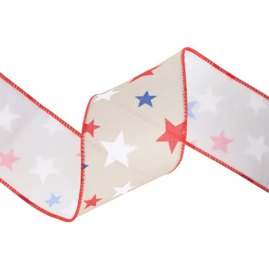 LaRibbons 2 1/2" Wired Ribbon | Red/White/Blue Stars | 10 Yard Roll Natural {4}