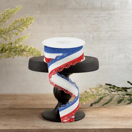 1.5" Scalloped Edge Ribbon: RWB (10 Yard) {5}