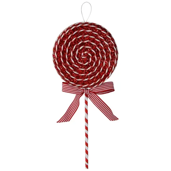 14" Glitter Lollipop Bow Pick: Red & White {1}