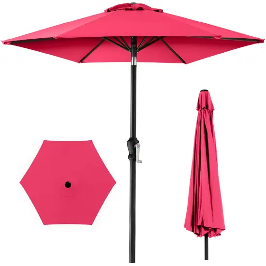 Best Choice Products 10ft Outdoor Steel Market Patio Umbrella w/ Crank, Tilt Push Button, 6 Ribs Hot Pink {1}
