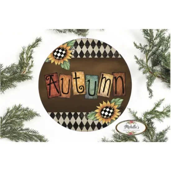 Vintage Harlequin Autumn Sunflower Sign {1}