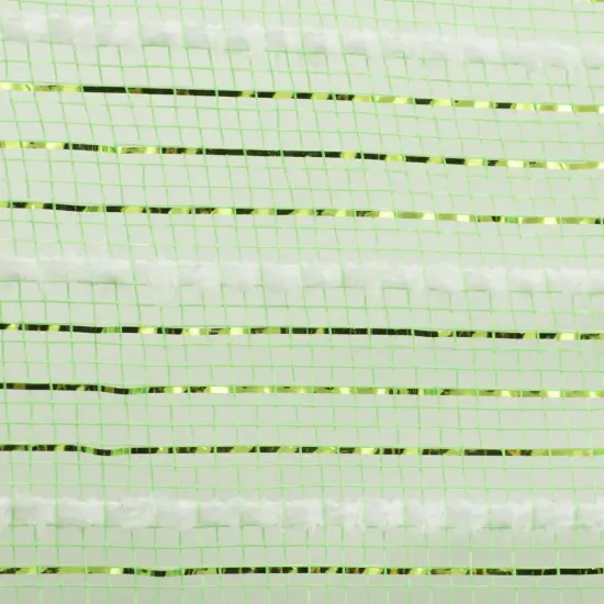 10.5" Snowdrift Poly Metallic Foil Mesh Ribbon: Lime Green White (10 Yards) {2}