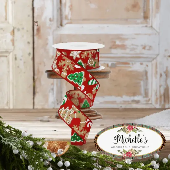 1.5" Gingerbread Cookies Ribbon: Red (10 Yards) {3}