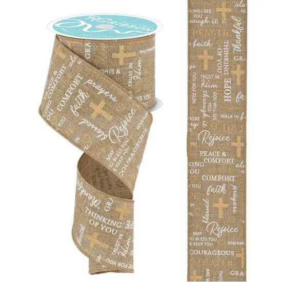2.5" Words of Comfort Ribbon: Lt Beige (10 Yards) {3}