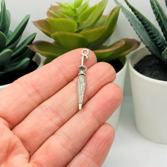 Antiqued Silver Closed Umbrella 3D Charms, 35x6mm {2}