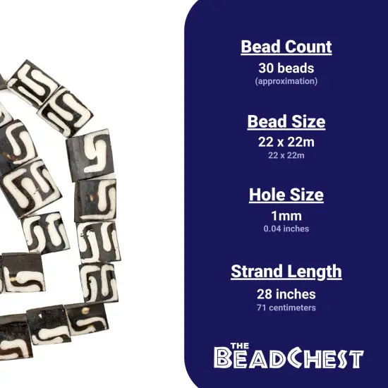 The Bead Chest Batik Bone Beads - Full Strand of Fair Trade African Beads (Rectangle, Traditional Design) {4}