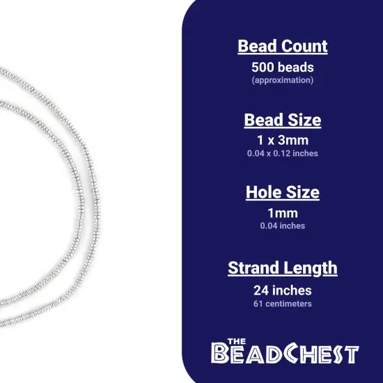 The Bead Chest Smooth Shiny Silver Heishi Beads 3mm White Metal 24 Inch Strand {4}