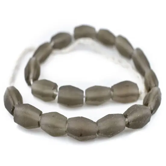 The Bead Chest Groundhog Grey Faceted Cylinder Java Recycled Glass Beads (20x12mm) {3}