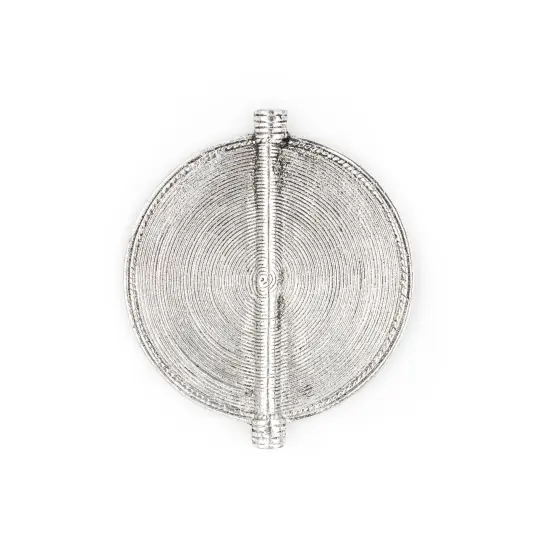 The Bead Chest Silver Sun Baule Bead Pendant 78x66mm Ivory Coast African Flat White Metal Large Hole Handmade {1}
