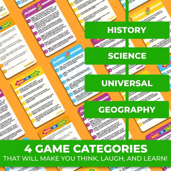 QUOKKA Trivia Board Games for Kids and Adults - Family Night Board Game Cards 4xSet Higher or Lower | Guess Fun Questions | Easy to Learn | 2 + Players - Challenge History, Science, Geography & More {3}