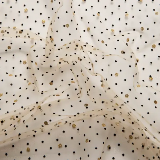 1 Yard Exquisite Mesh Lace Fabric with Dot Flocking & Foil 58/60" Wide {3}