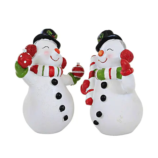 Transpac 6.25 In Happy Snowman Christmas Figurine Set , Christmas Decor Christmas Candy Cane Coal Buttons White {3}