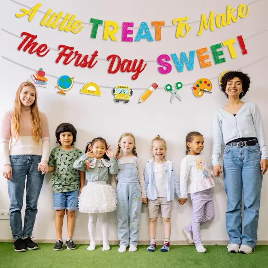 Glitter A Little Treat to Make The First Day Sweet Banner Back to School Banner Decorations First Day of School Classroom Garland Back to School Party Decorations Supplies {3}