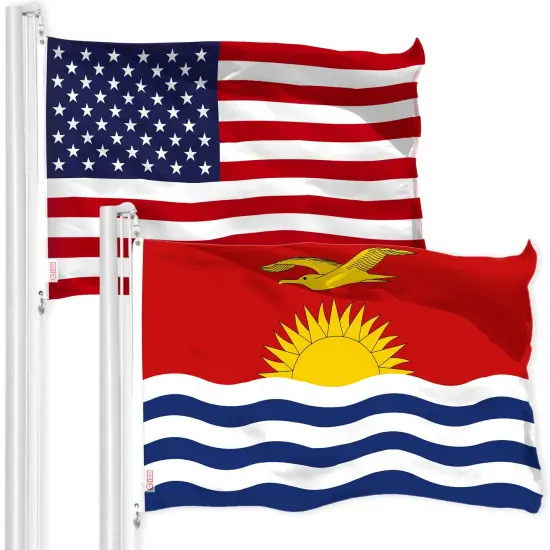 G128 Combo Pack: American USA Flag 3x5 Ft & Kiribati I-Kiribati Flag 3x5 Ft | Both LiteWeave Pro Series Printed 150D Polyester, Brass Grommets {1}