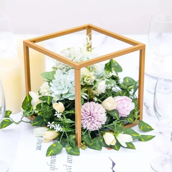 2 pcs 8" tall Matte Gold Geometric Cube Metal Stands Wedding Party Vase Holders {3}
