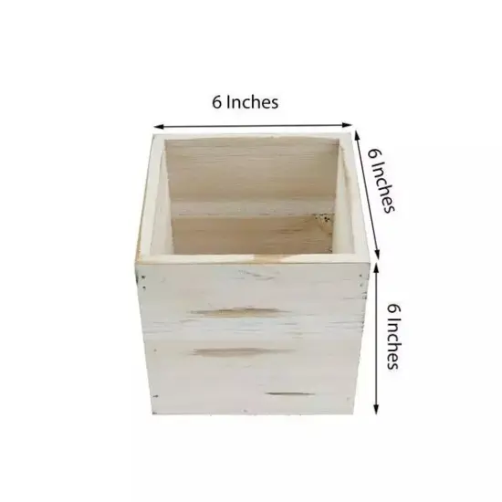 4 pcs 6" Natural Whitewashed Wood Square Plant Holder Boxes Centerpieces Party {3}