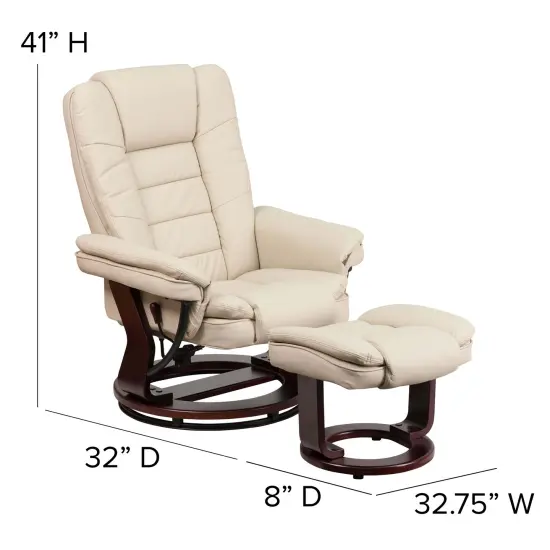 Emma and Oliver Multi-Position Stitched Recliner & Ottoman with Swivel Base Beige {4}